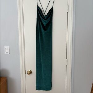 Lulu's Green Slip Maxi Dress with Cowl Neck